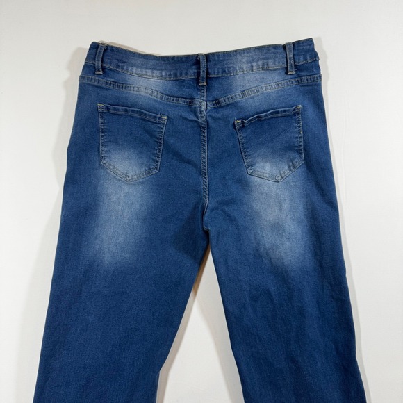 Stretchy Jeans Skull Ripped Denim Blue L Unique Grunge Rocker Punk Streetwear - Picture 10 of 11